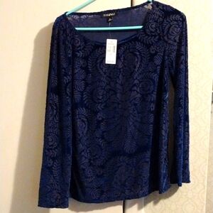 Roz & Ali dark blue burntout velvet stretch shirt XS